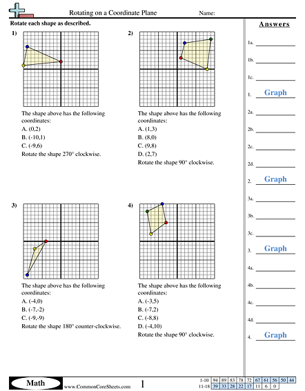 8.g.3 Worksheets - Rotating on Coordinate Plane worksheet